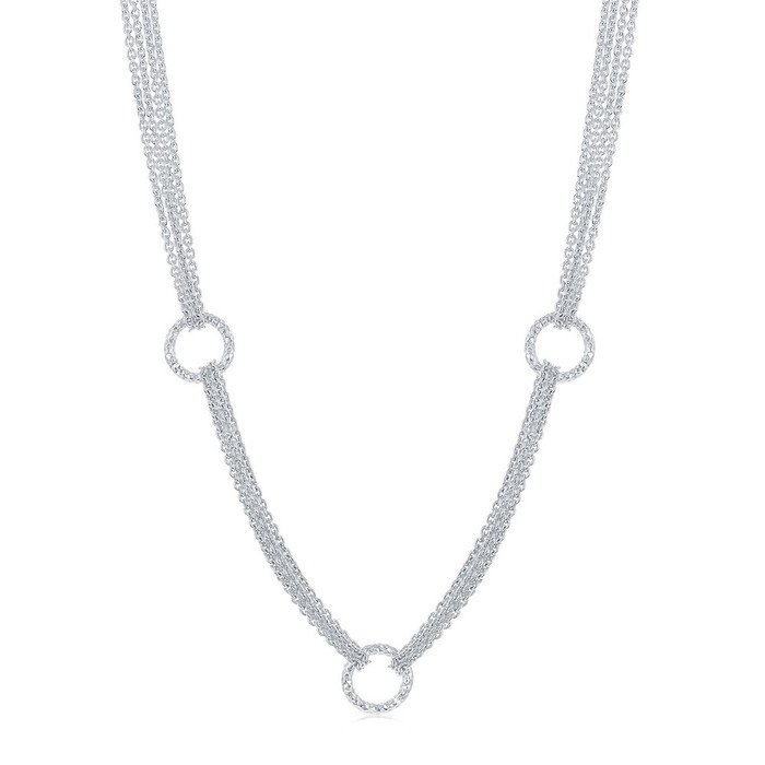Sterling Silver 925 Multi Strand Rolo Chain Circle Necklace