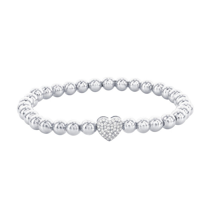 Sterling Silver CZ Heart Beaded Bracelet