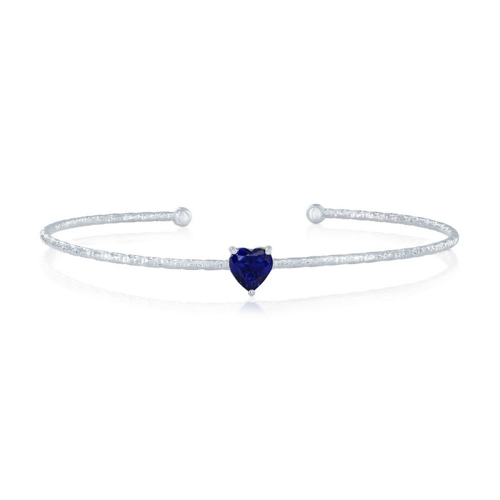 Copy of Sterling Silver September Birthstone Sapphire CZ Heart Bangle Bracelet