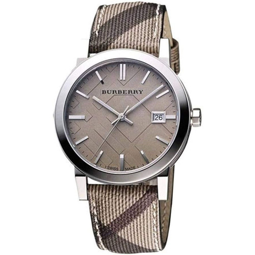 BURBERRY チェックスリッホンスライト 8104718 A1189 Burberry The City Smoked Checked PVC Beige Dial Women Watch