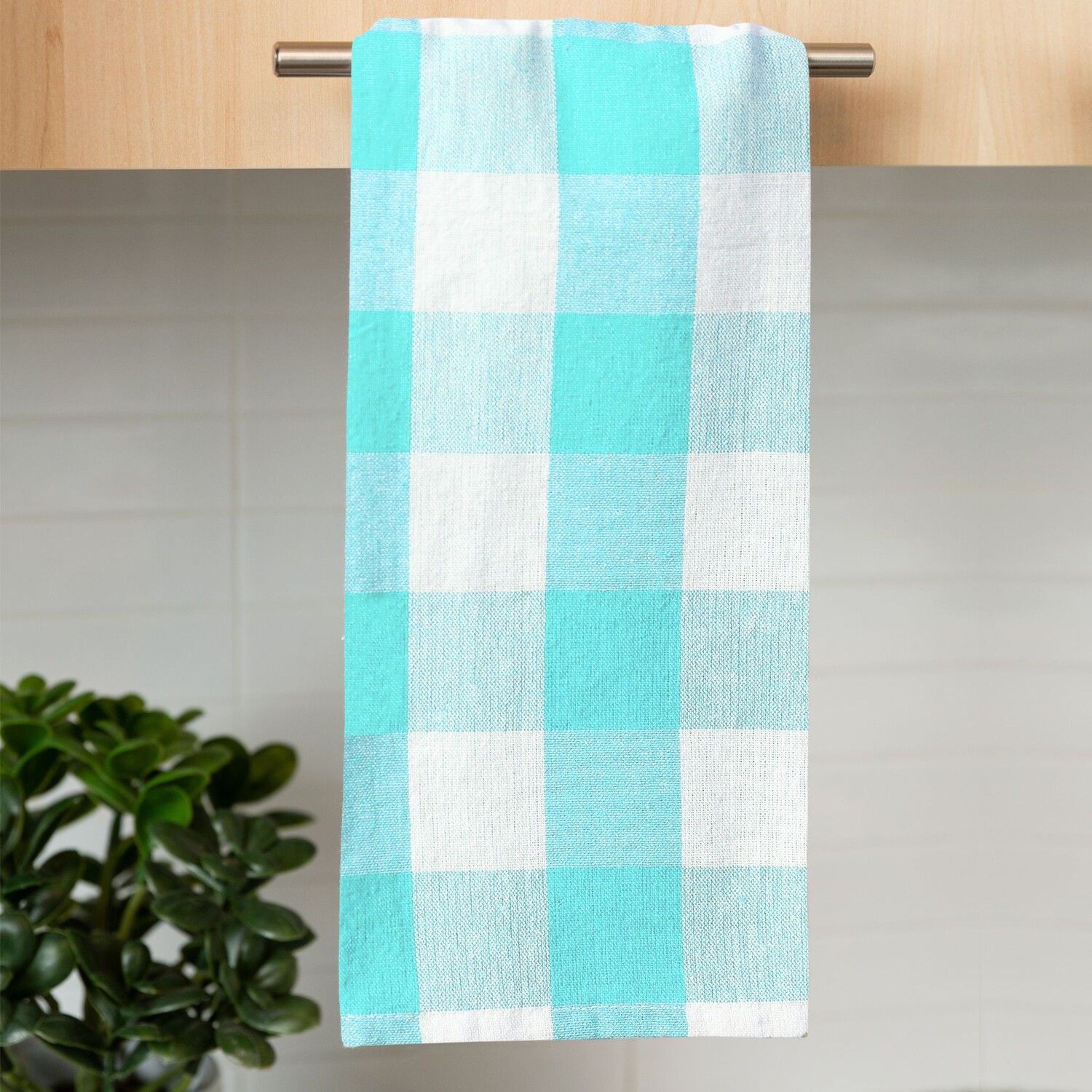 Farmhouse Buffalo Check Waffle Weave Aqua and White Kitchen Towels and Dish  Cloths - Cornucopia