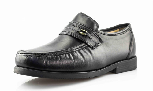 Men's Extra Wide Fit Black Leather Loafer Shoes
