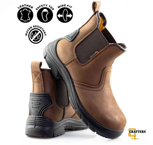 Mens Leather Safety Steel Wide Fit Chelsea Dealer Work Ankle Boots Shoes Size