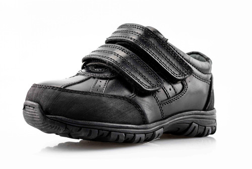 Boys' Black Leather Velcro School Shoes with Toe Guard