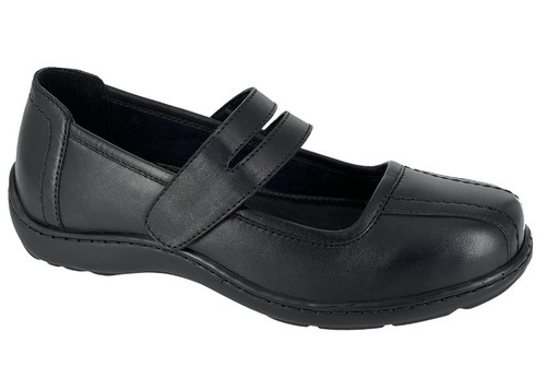 Mod Comfys Womens Touch Fastening Lightweight Leather Shoes With Full  Padded Leather Insole Black