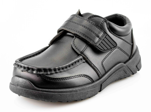 Boys' Black Velcro Boat-Style School Shoes
