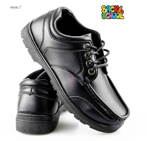 Boys' Black Lace-Up Boat-Style School Shoes