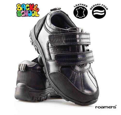 Boys' Black Leather Touch Fastening School Shoes with Toe Guard