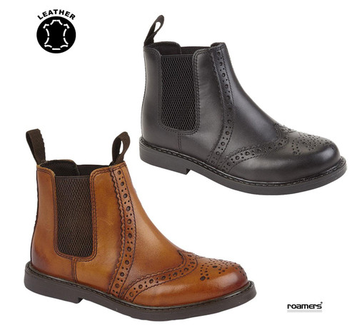 Boys Kids Infants Leather Pull On Twin Gusset Brogues Ankle Boots Shoes Size