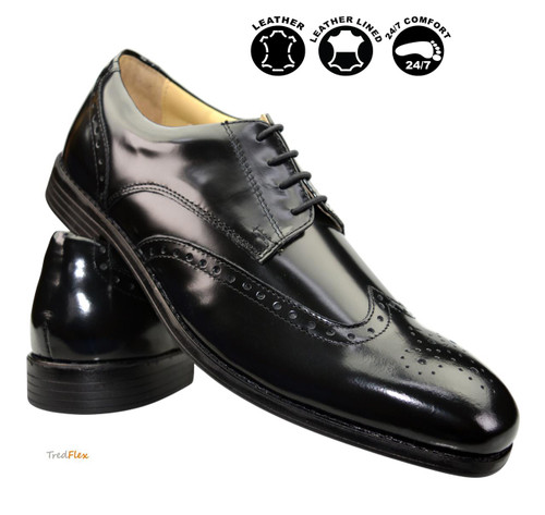 Tredflex men’s black leather brogues lace-up oxford — cushioned insole