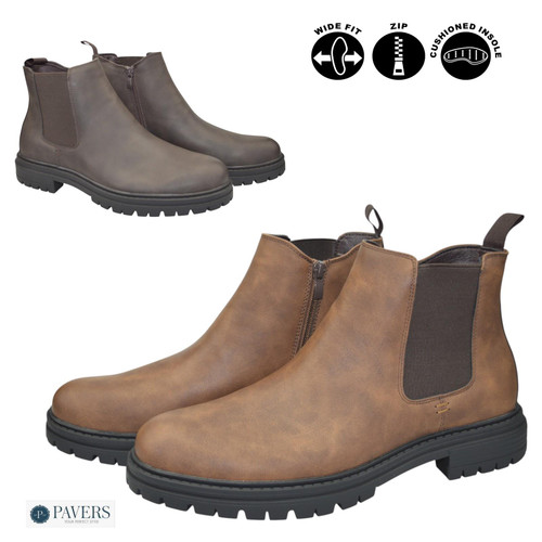 Men's Wide Fit Faux Leather Zip Ankle Boots