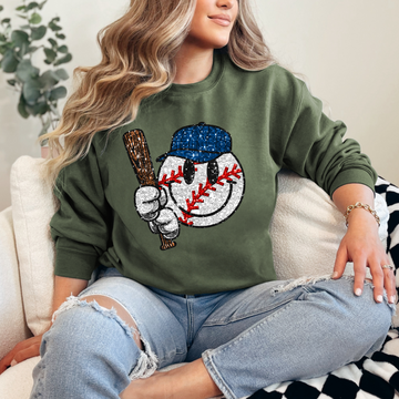 Glitter Faced Baseball Sweatshirt