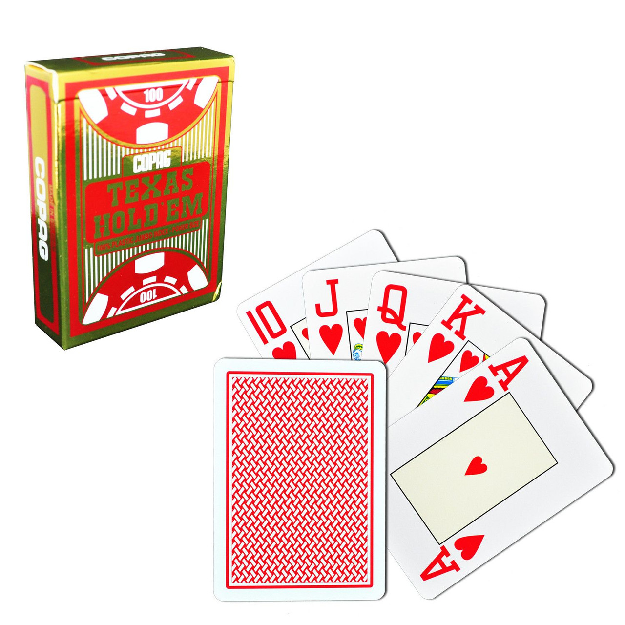 Carti profesionale COPAG TEXAS HOLD'EM GOLD 100% plastic cu JUMBO index si spate rosu