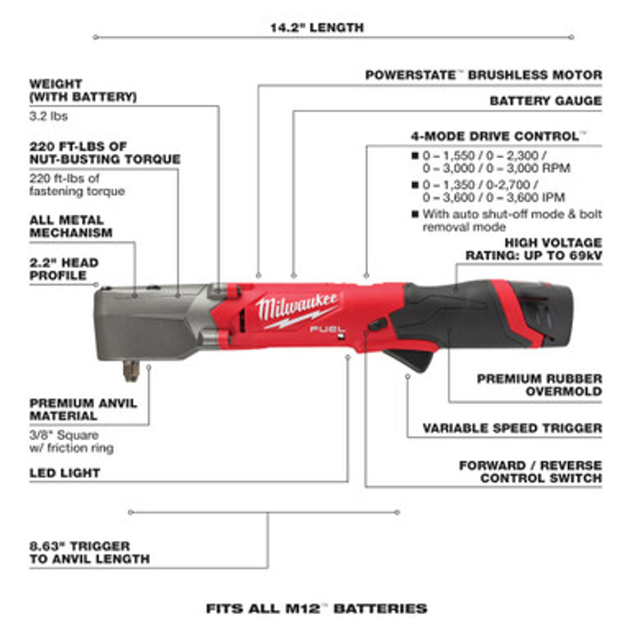 Milwaukee 2564 22 M12 FUEL 3 8 Right Angle Impact Wrench Kit Federated Tool Supply