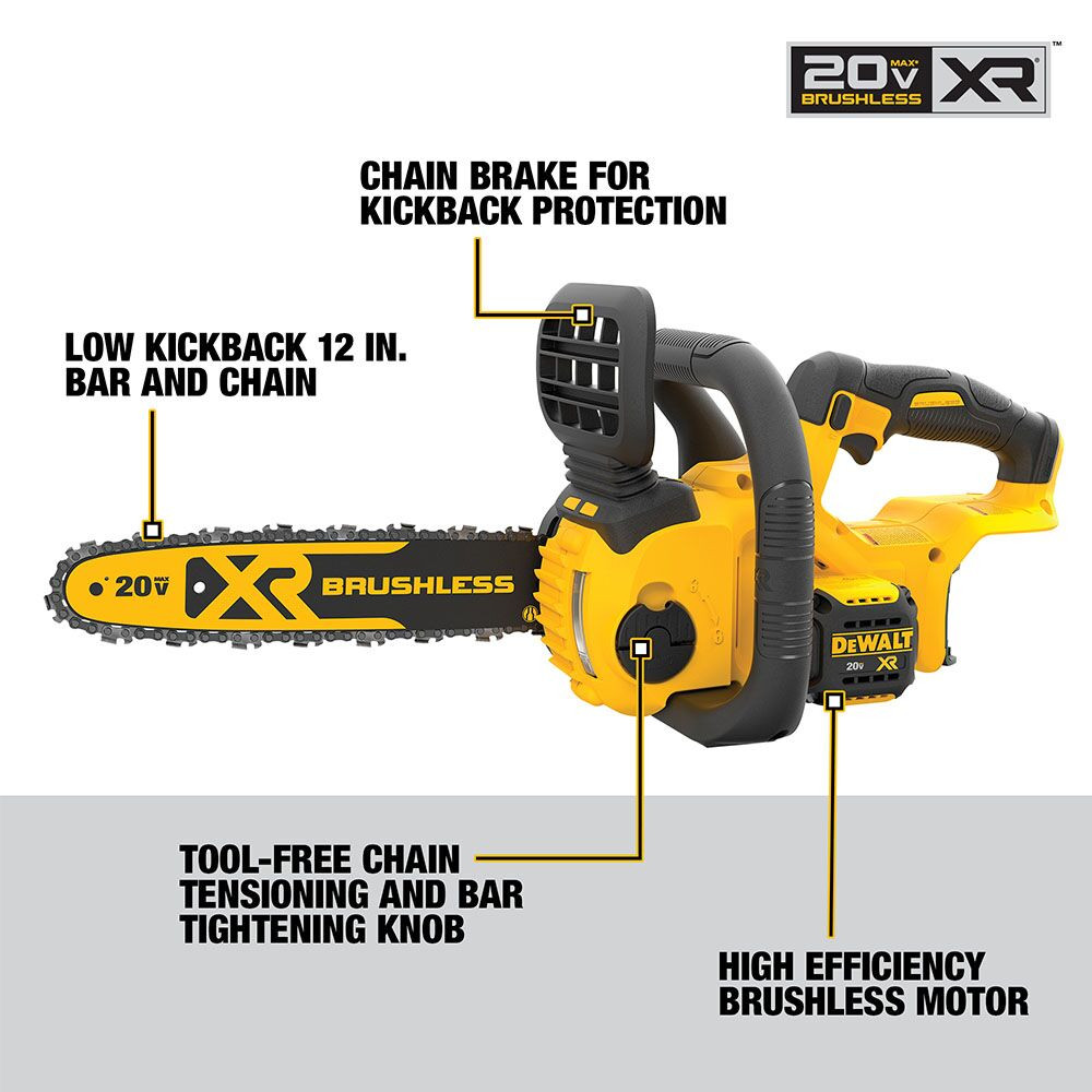 DEWALT DCCS620B 20V MAX XR Compact 12 Cordless Chainsaw