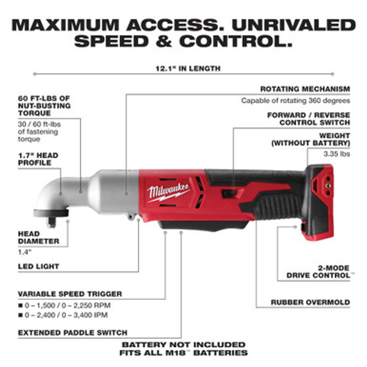 Milwaukee 2668 20 M18 2 Speed 3 8 in. Right Angle Impact Wrench Federated Tool Supply