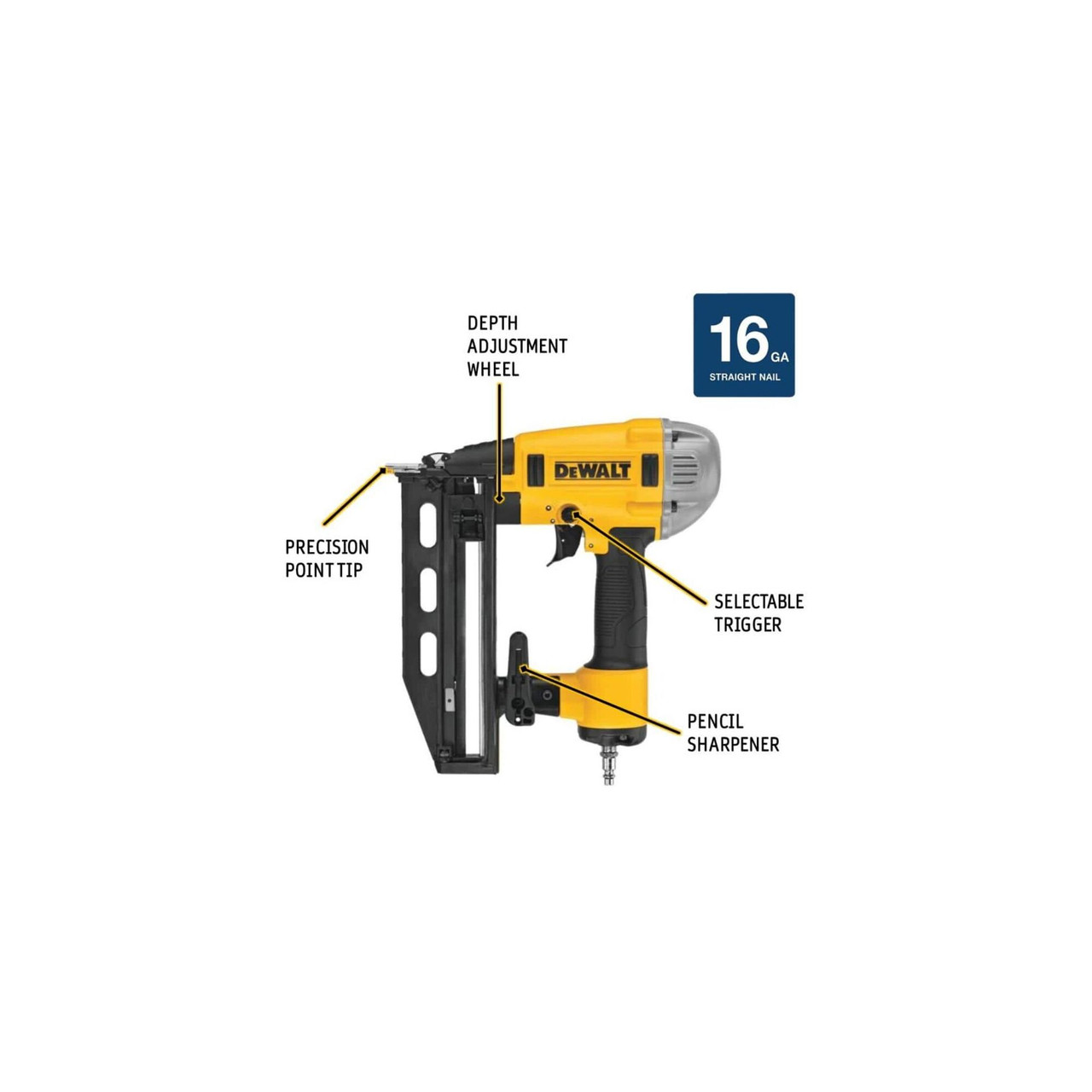 DEWALT DWFP71917 16 Gauge Precision Point Finish Nailer 2-1/2