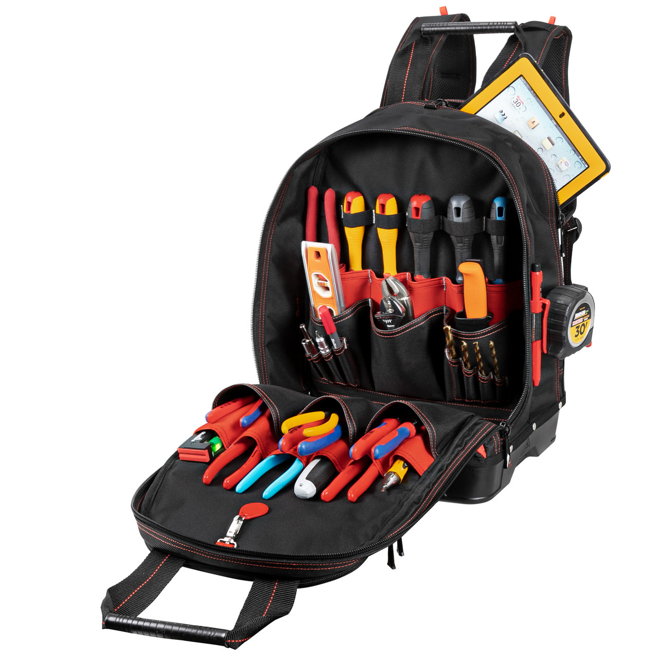 backpack heavy duty leather bottom Kobuk - Midnight Black lined front flap with magnetic closures Kuny's Leather HT5535 - Molded
