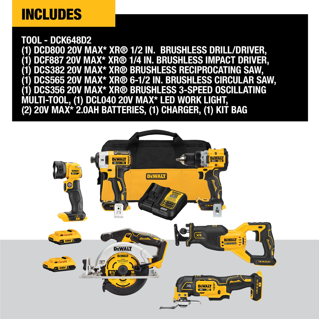 DEWALT DCK648D2 20V Max XR Brushless 6-Tool Combo Kit