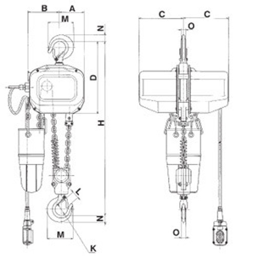 Jet 107214 - (FA-2S) 2 Ton 15' Lift 230/460V 3PH Electric Chain Hoist - Heavy Duty