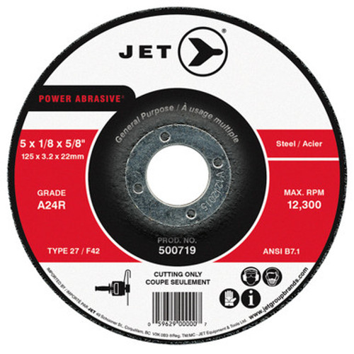 Jet 500719 - 5 x 1/8 x 5/8 A24R POWER ABRASIVE T27 Cut-Off Wheel