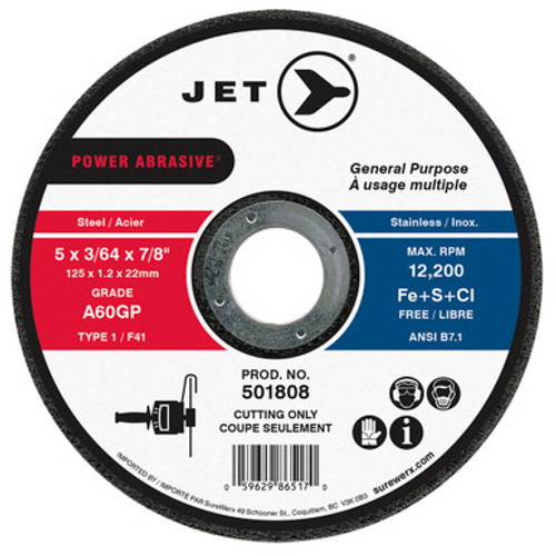 Jet 501808 - 5 x 3/64 x 7/8" A60GP POWER ABRASIVE T1 Cut-Off Wheel