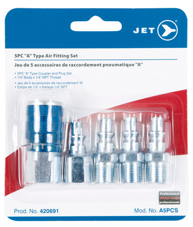 Jet 420691 - (A5PCS) 5 PC "A" Type Air Fitting Set - 1/4" Body x 1/4" NPT