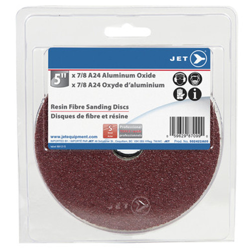 Jet 502422A05 - 5 x 7/8 A24 Aluminum Oxide Resin Fibre Sanding Disc - Clamshell Package