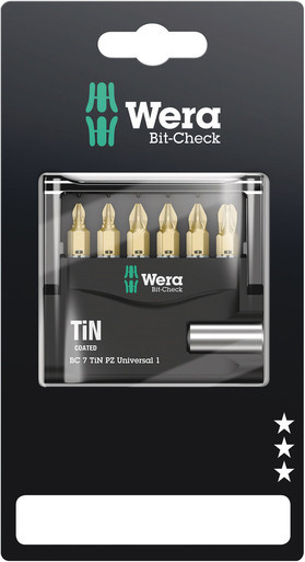 Wera 05073538001 - Bit-Check 7 Tin Pz Universal 1 Sb Pz-Tin Bits + Universal Bitholder