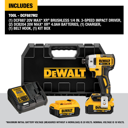 DEWALT DCF887M2 - 20V MAX Li-Ion XR 3 Speed 1/4" Impact Driver (4.0Ah) W/ 2 Batteries And Kit Box