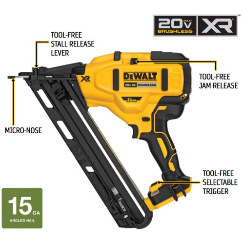 DEWALT DCN650B - 20V MAX XR 15 Gauge Da Angle Finish Nailer - Tool Only