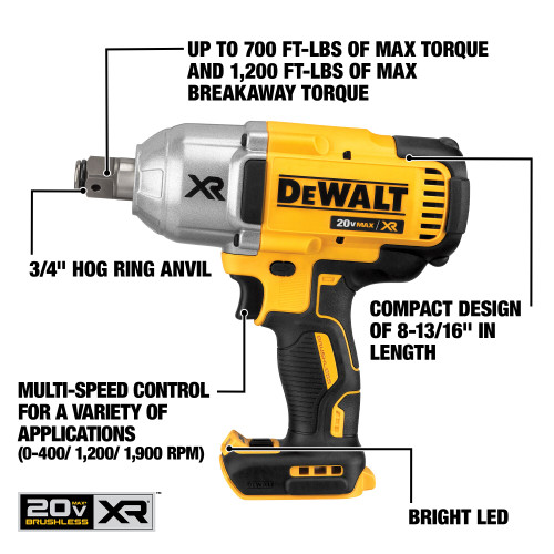 DEWALT DCF897B - 20V MAX XR 3 Speed 3/4" High Torque Impact Wrench - Tool Only