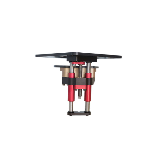 Rout-R-Lift Prestige underside showing carriage posts and lead screw, blank Imperial plate