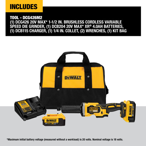 DEWALT DCG426M2 - 20V MAX XR Variable 3-Speed Die Grinder (4.0Ah) W/ 2 Batteries And Bag