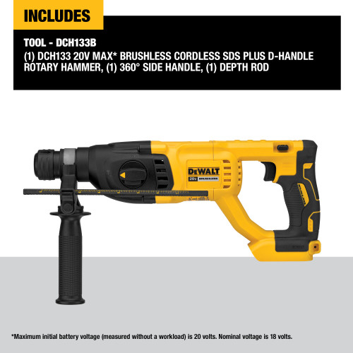 DEWALT DCH133B - 20V MAX XR D-Handle 3 Mode SDS Rotary Hammer - Tool Only
