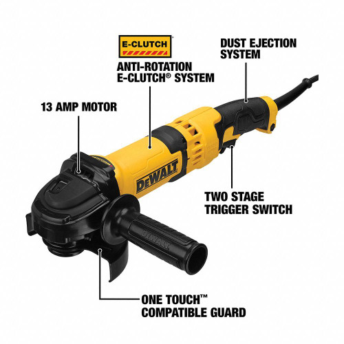 DEWALT DWE43066N - 5"/6" Rat Tail No Lock-On Trigger Grinder (13Amp, 9,000Rpm, E-Clutch, Pipeline Gear Case Cover)