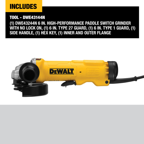 DEWALT DWE43144N - 6" Barrel Grip No Lock-On Paddle Switch Grinder (13Amp, 9,000Rpm, E-Clutch)