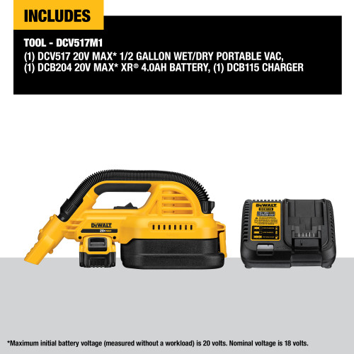 DEWALT DCV517M1 - 20V MAX Li-Ion 1/2 Gallon Wet/Dry Vacuum (4.0) W 1 Battery