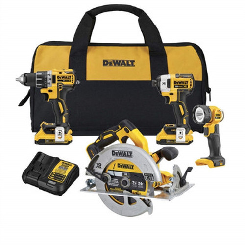 DEWALT DCK483D2 - 20V MAX XR 4 TOOL (DCD791, DCF887, DCS570 CIRC, DCL040) W/ 2 BATTERIES (2.0AH) AND BAG