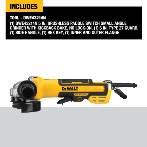 DEWALT DWE43214N - 5" BRUSHLESS BARREL GRIP PADDLE SWITCH GRINDER 13AMP, 10,500R