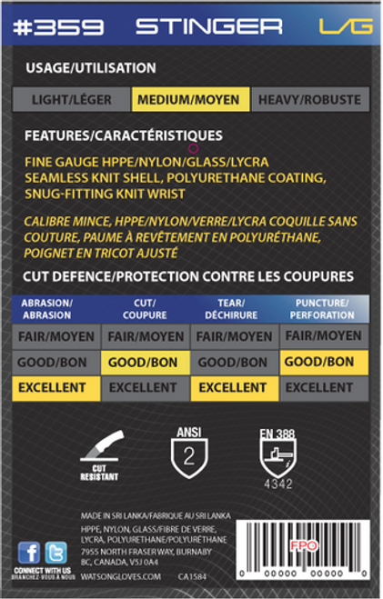 Watson Stealth 359 - Stinger Fine Gauge Cut 3 Pu Glove - eXtra Large