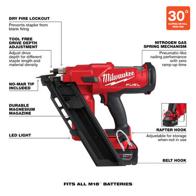 Milwaukee 2745-21 - M18 FUEL 30 Degree Framing Nailer Kit