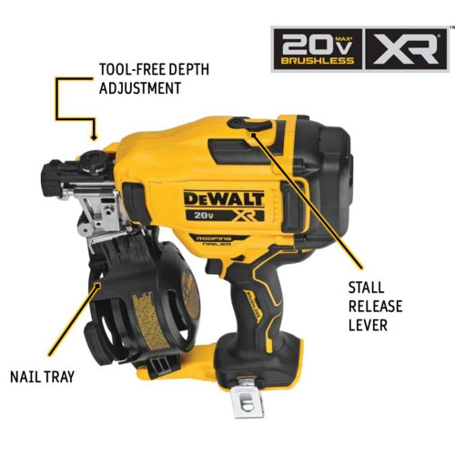 DEWALT DCN45RNB - 20V MAX 15 Degree Cordless Coil Roofing Nailer