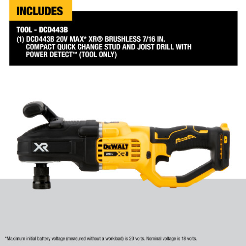 DEWALT DCD443B - 20V MAX XR Pd Compact Quick Connect In-Line Stud & Joist Drill - Tool Only