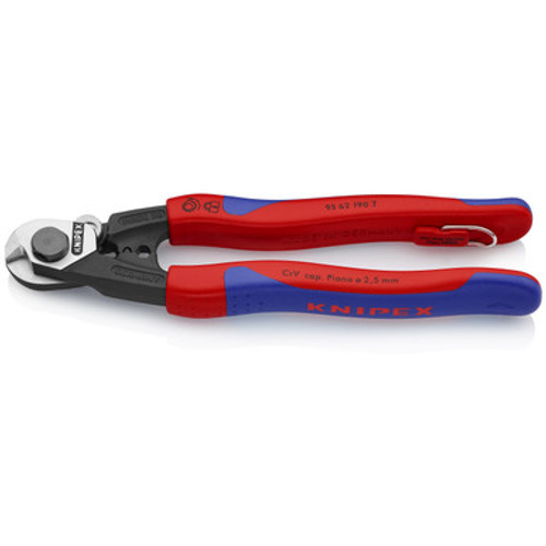 Knipex 9562190TBKA - 7 1/2'' Wire Rope Shears-Comfort Grip-Tethered Attachment alt=