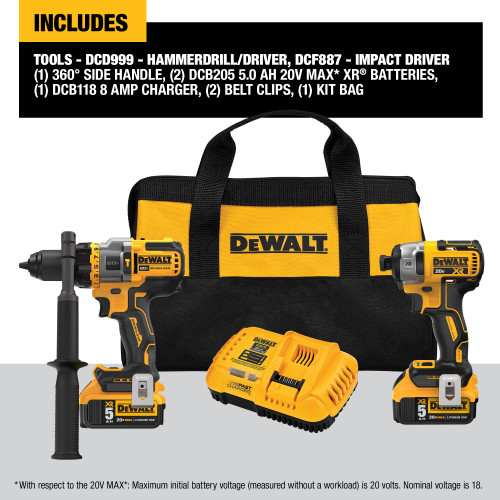 DEWALT DCK2100P2 - 20V MAX Fva 2 Tool (Dcd999 & Dcf887) W/ 2 Batteries (5.0Ah) And Bag