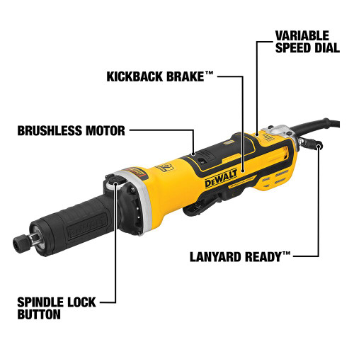 DEWALT DWE4997NVS - 2" Brushless Variable Speed Paddle Switch Die Grinder 7,500-25,000 With No Lock-On