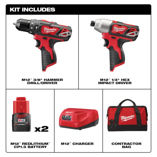 Milwaukee 2497-22 - M12 12 Volt Lithium-Ion Cordless Hammer Drill/Impact Driver Combo Kit (2-Tool)