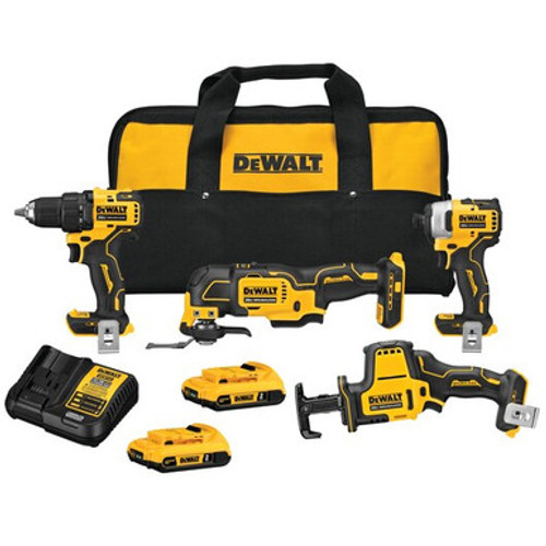 DEWALT DCK489D2 - 20V MAX ATOMIC 4 TOOL (DCD708, DCF809, DCS354, DCS369) W/ 2 BATTERIES (2.0AH) AND BAG