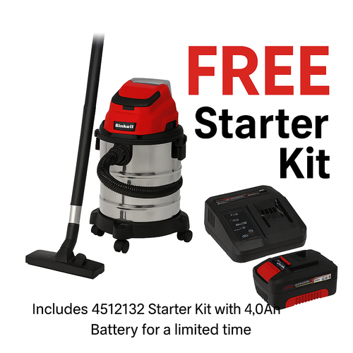 Einhell 2347137 - 18V Cordless Wet/Dry 5.3 US Gallon (20L) Vacuum  -  TC-VC 18/20 Li S (Tool Only)